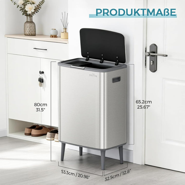 mVm Mülleimer, 65L, 2-in-1 Abfalleimer zur Mülltrennung inkl, Mülleimer mit Deckel, Abfalleimer mit