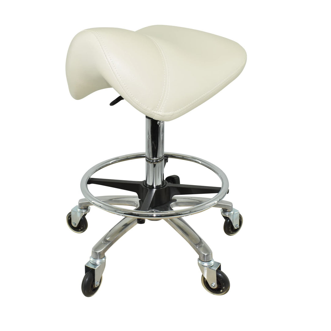 Premium Sattelhocker Weiss, Sattelstuhl für Rückenentlastung, Rollhocker höhenverstellbar von 55-75