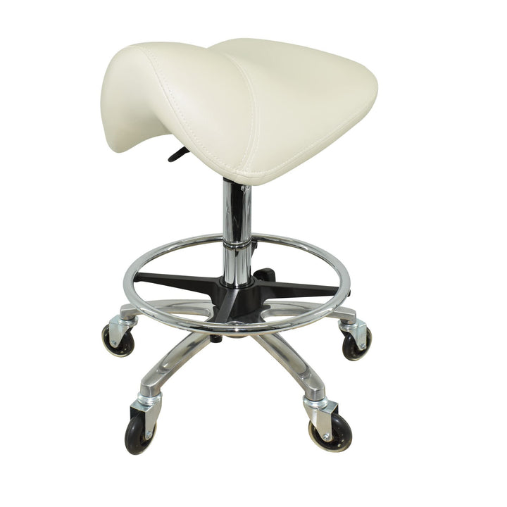 Premium Sattelhocker Weiss, Sattelstuhl für Rückenentlastung, Rollhocker höhenverstellbar von 55-75