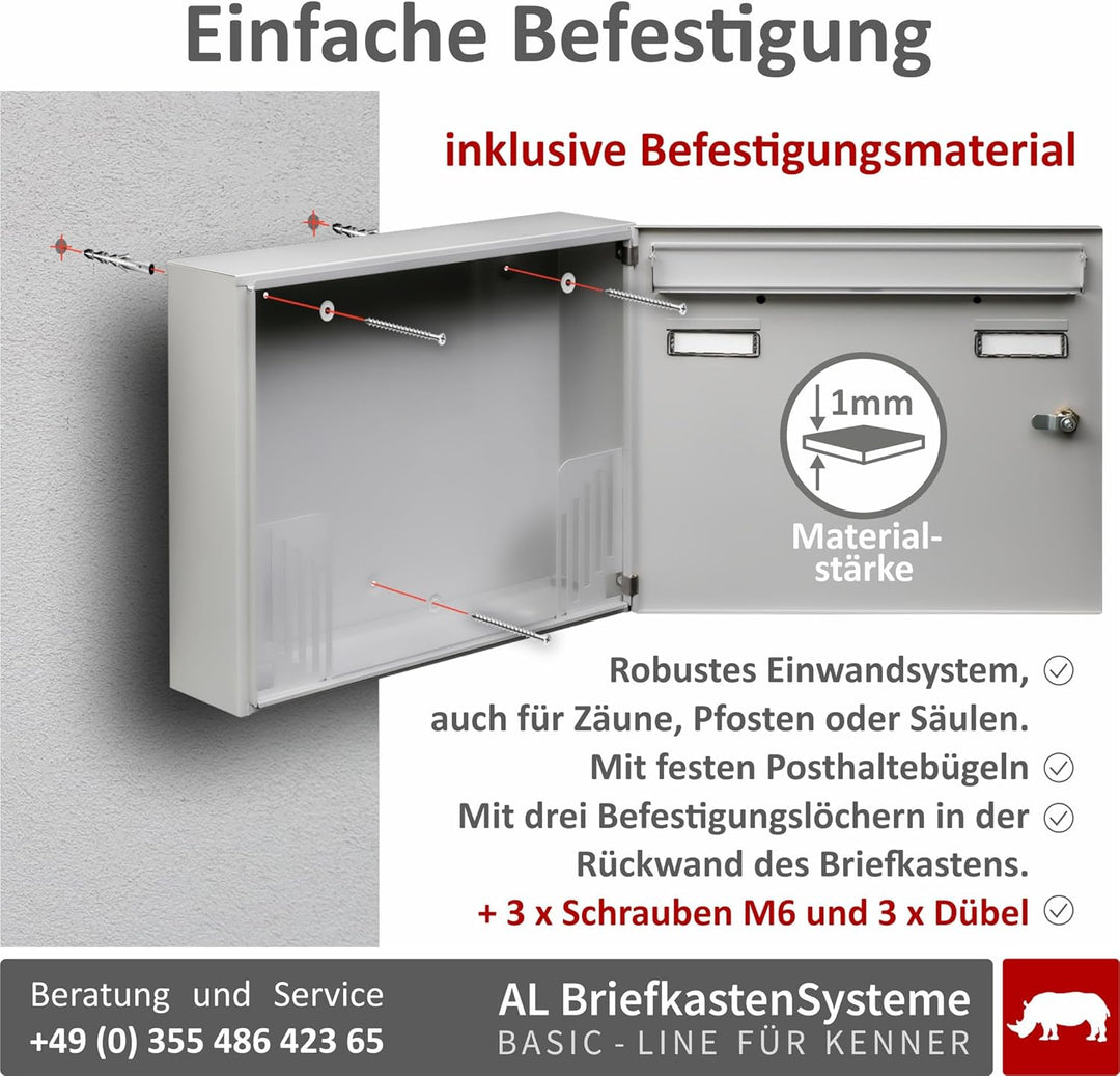 AL Briefkastensysteme Basic 2er Briefkasten RAL 9006 Weiss Aluminium Silber Edelstahl-farbig 2 Fach