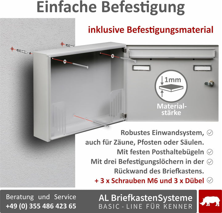 AL Briefkastensysteme Basic 2er Briefkasten RAL 9006 Weiss Aluminium Silber Edelstahl-farbig 2 Fach