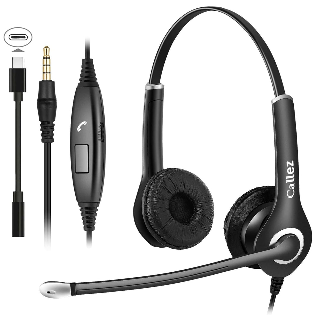 PC Headset Handy für Smartphone Computer Laptop, 3,5mm Klinke USB-C Kopfhörer Handy mit Mikrofon für