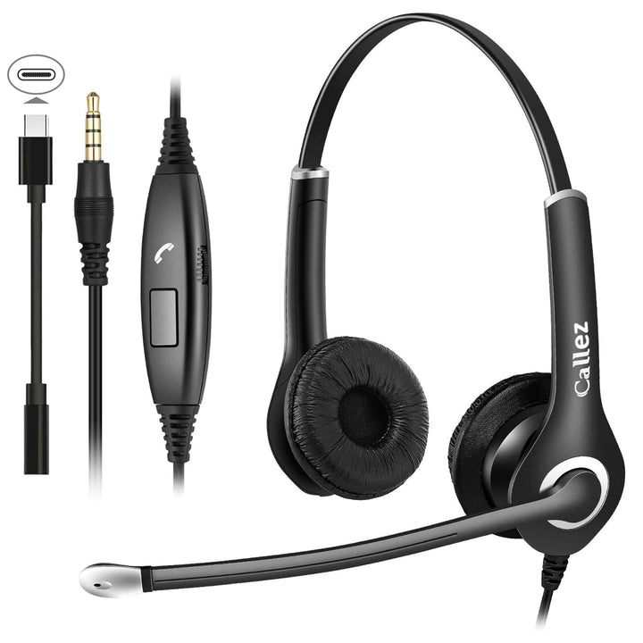 PC Headset Handy für Smartphone Computer Laptop, 3,5mm Klinke USB-C Kopfhörer Handy mit Mikrofon für