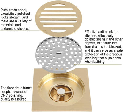 Quadratischer Bodenablauf Badezimmerdusche Abfallgitter Messing konstruiertes Sieb Home Attachment A