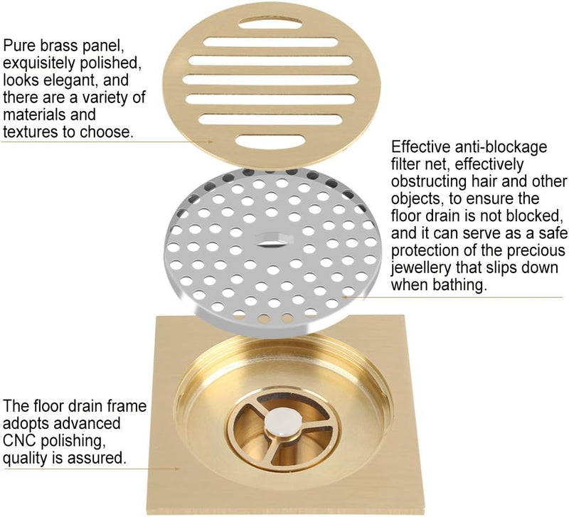 Quadratischer Bodenablauf Badezimmerdusche Abfallgitter Messing konstruiertes Sieb Home Attachment A