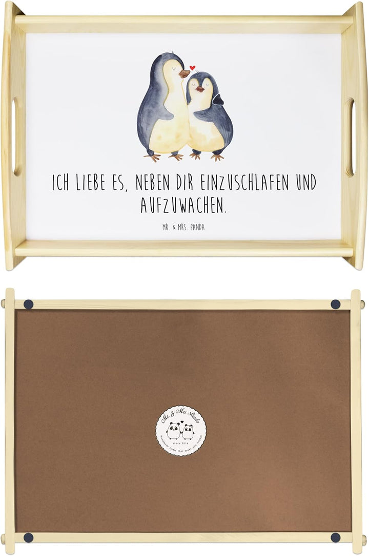 Mr. &amp; Mrs. Panda Tablett Pinguine Einschlafen - Geschenk, Serviertablett, betttablett, Mitbringsel,