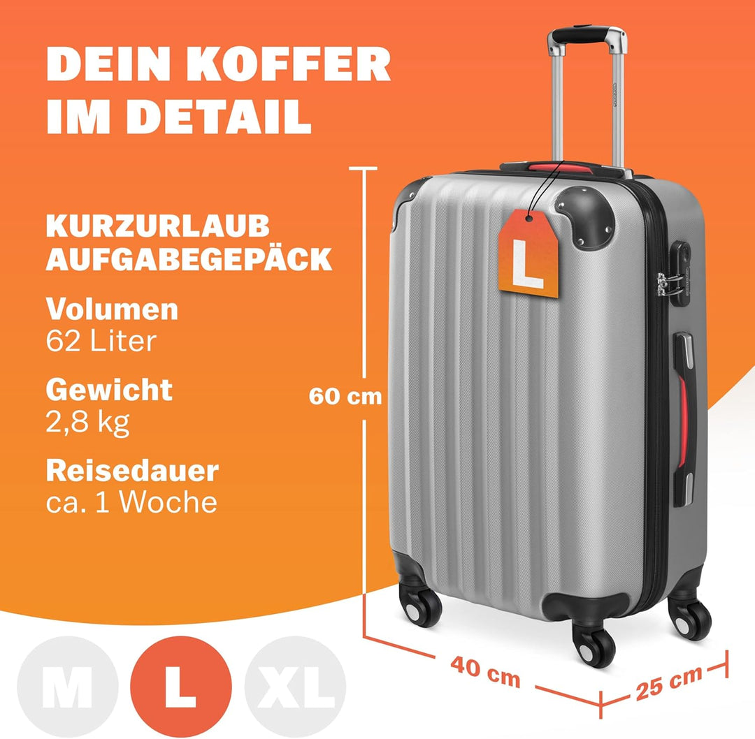 Monzana® Koffer Baseline Handgepäck ABS Hard Case Gehäuse gummierte Rollen Teleskopgriff Zahlenschlo