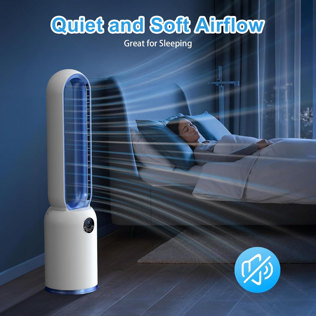 Turmventilator ohne Flügel 88cm – geräuschloser Standventilator mit 55W Motor, LED-Touchscreen & Fer