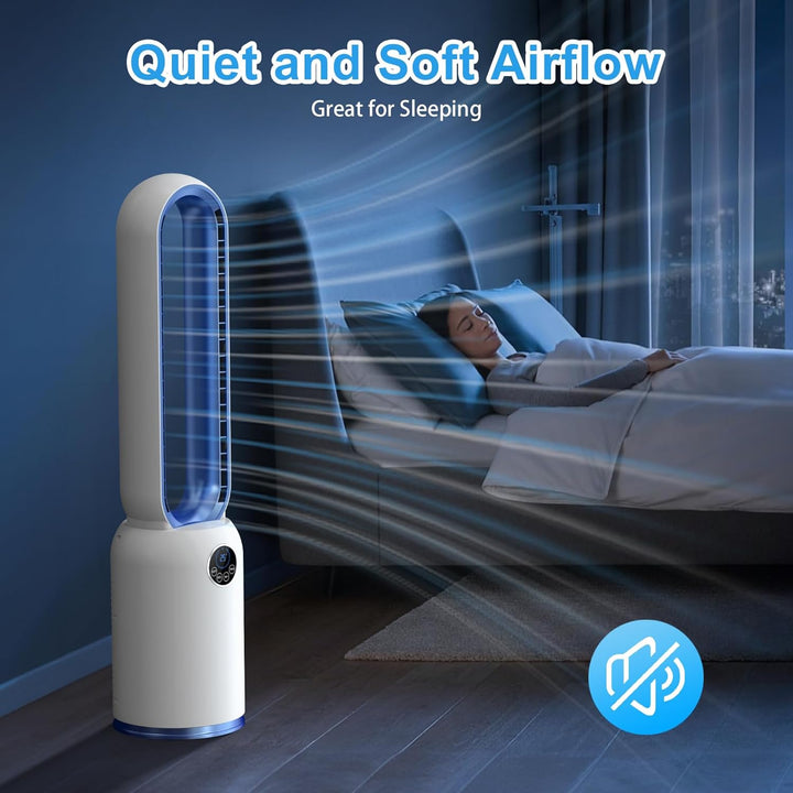Turmventilator ohne Flügel 88cm – geräuschloser Standventilator mit 55W Motor, LED-Touchscreen & Fer