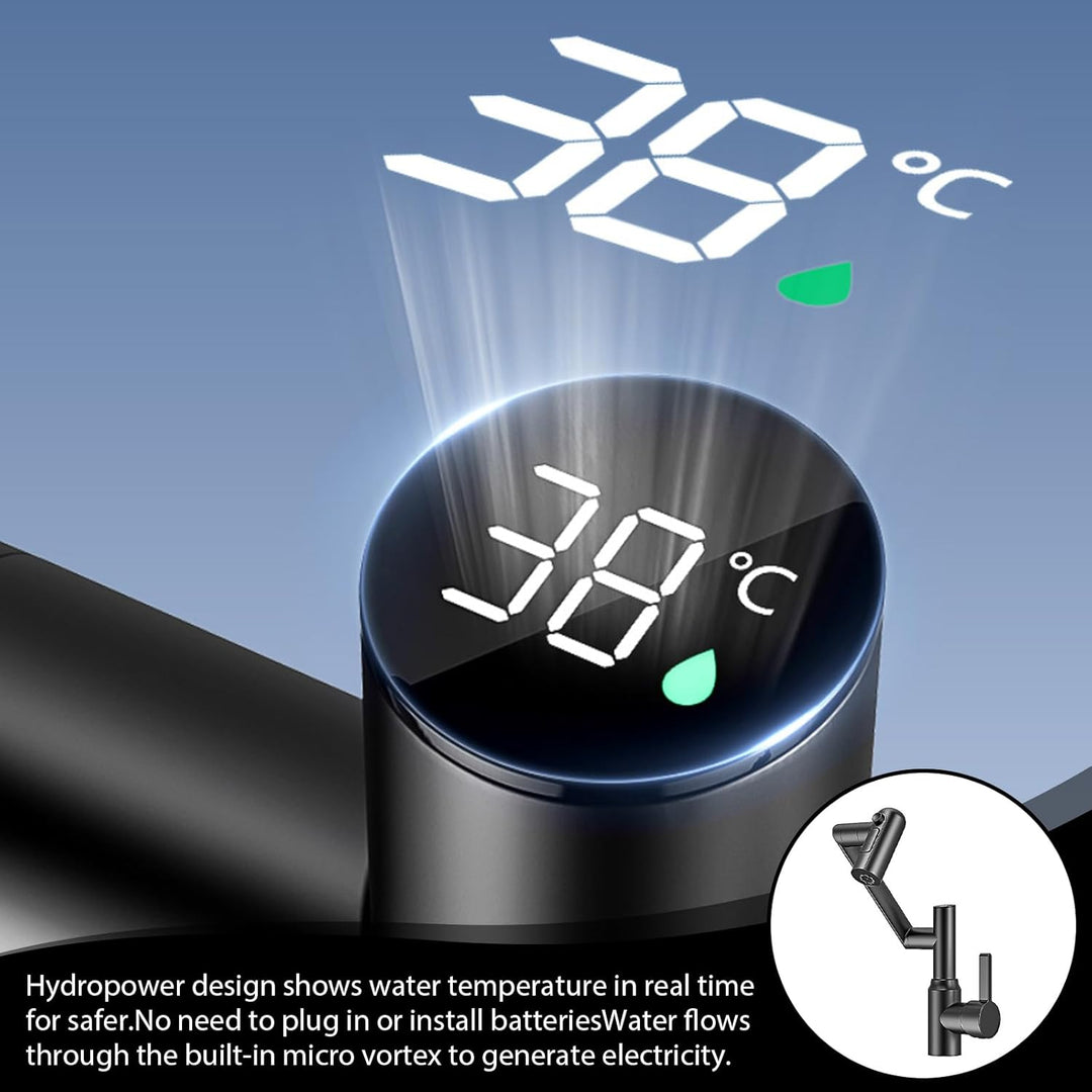 Wasserhahn mit LED Temperaturanzeige, Einhand-Badezimmerarmatur, Drehbarer Multifunktionshahn, Küche