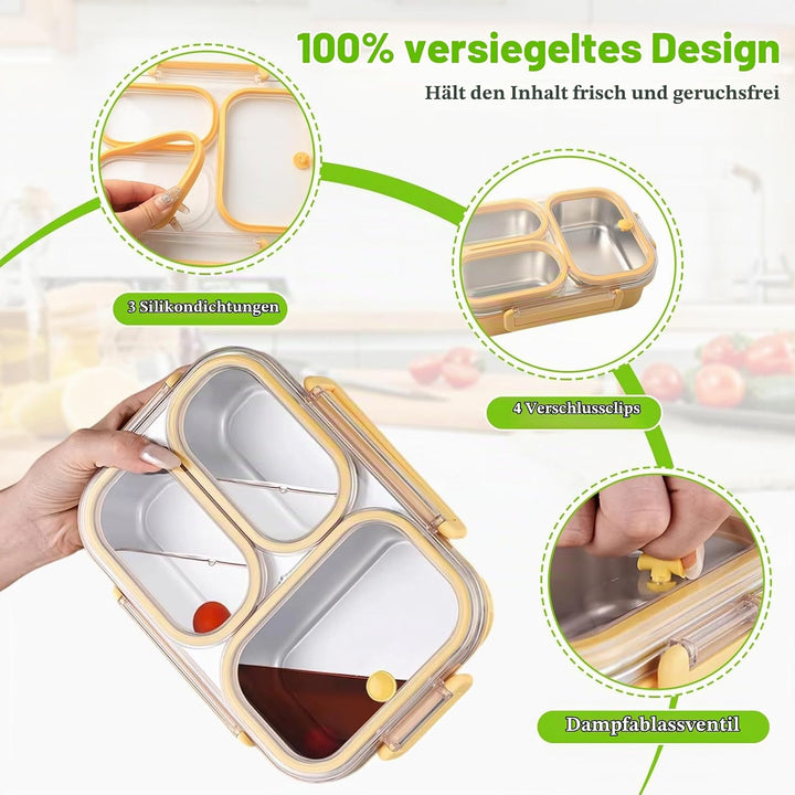 Bento Lunchbox Erwachsene 1000ml Edelstahl Brotdose Edelstahl mit Fächern, Bento Box mit Gabel, Brot
