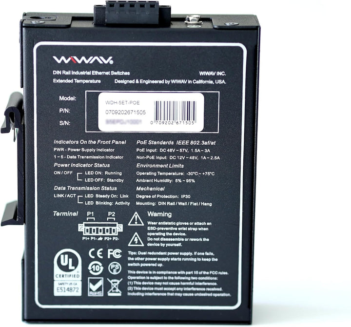 WIWAV WDH-5ET-POE 10/100Mbps Nicht verwaltete 5-Port-PoE-Industrial-Ethernet-Switches mit DIN-Schien