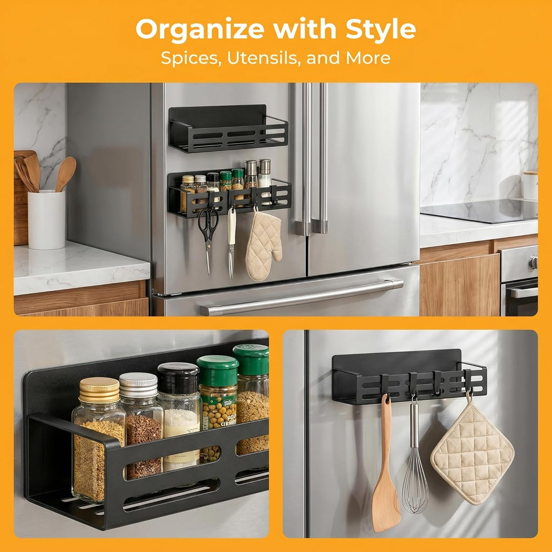 2 Stück Gewürzregale, Kühlschrank Regal Magnetisch mit 8 Haken Magnetregal Magnetic Spice Rack Kühls