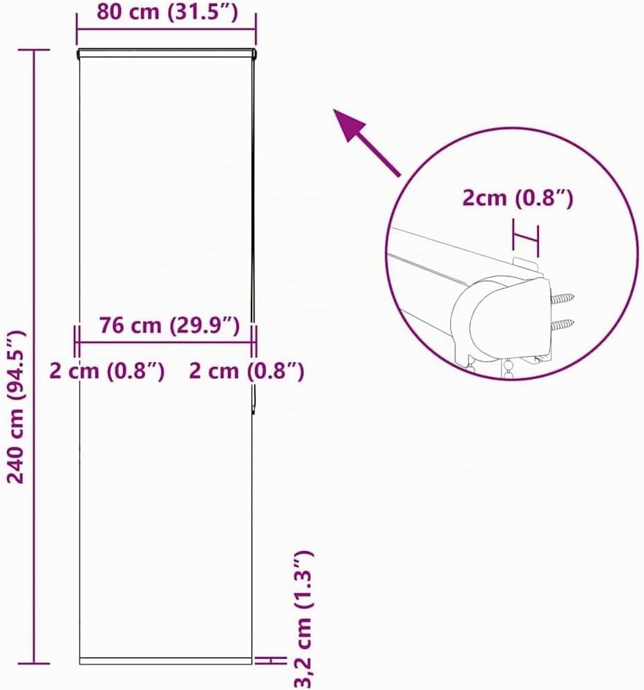 vidaXL Duschrollo mit Kassette 80x240 cm Stoffbreite 76 cm, Duschvorhang, Badewannenvorhang, Seitenz