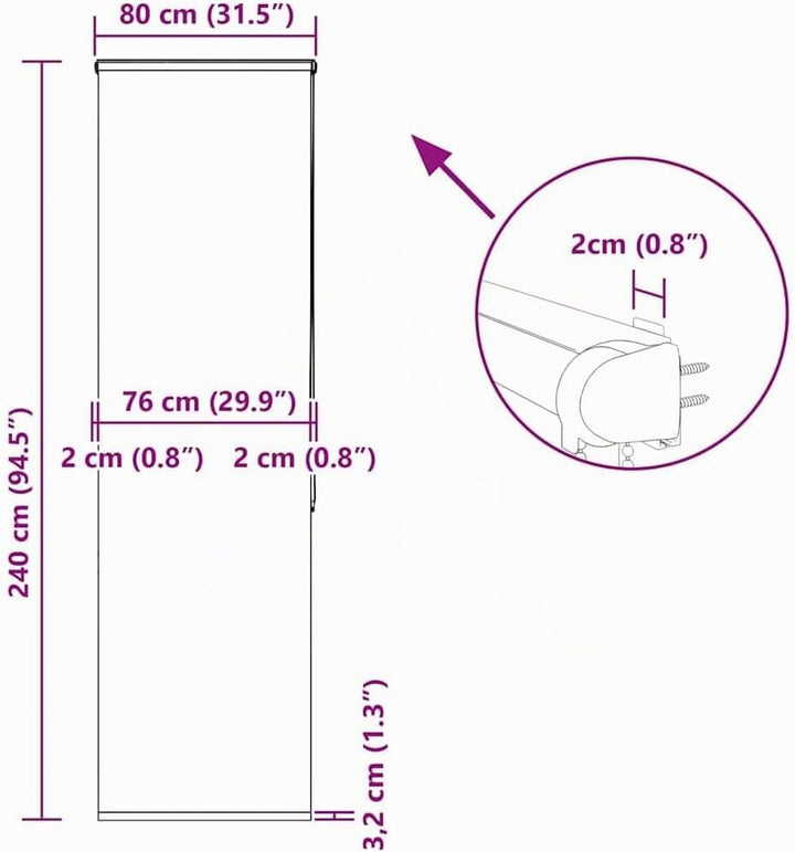 vidaXL Duschrollo mit Kassette 80x240 cm Stoffbreite 76 cm, Duschvorhang, Badewannenvorhang, Seitenz