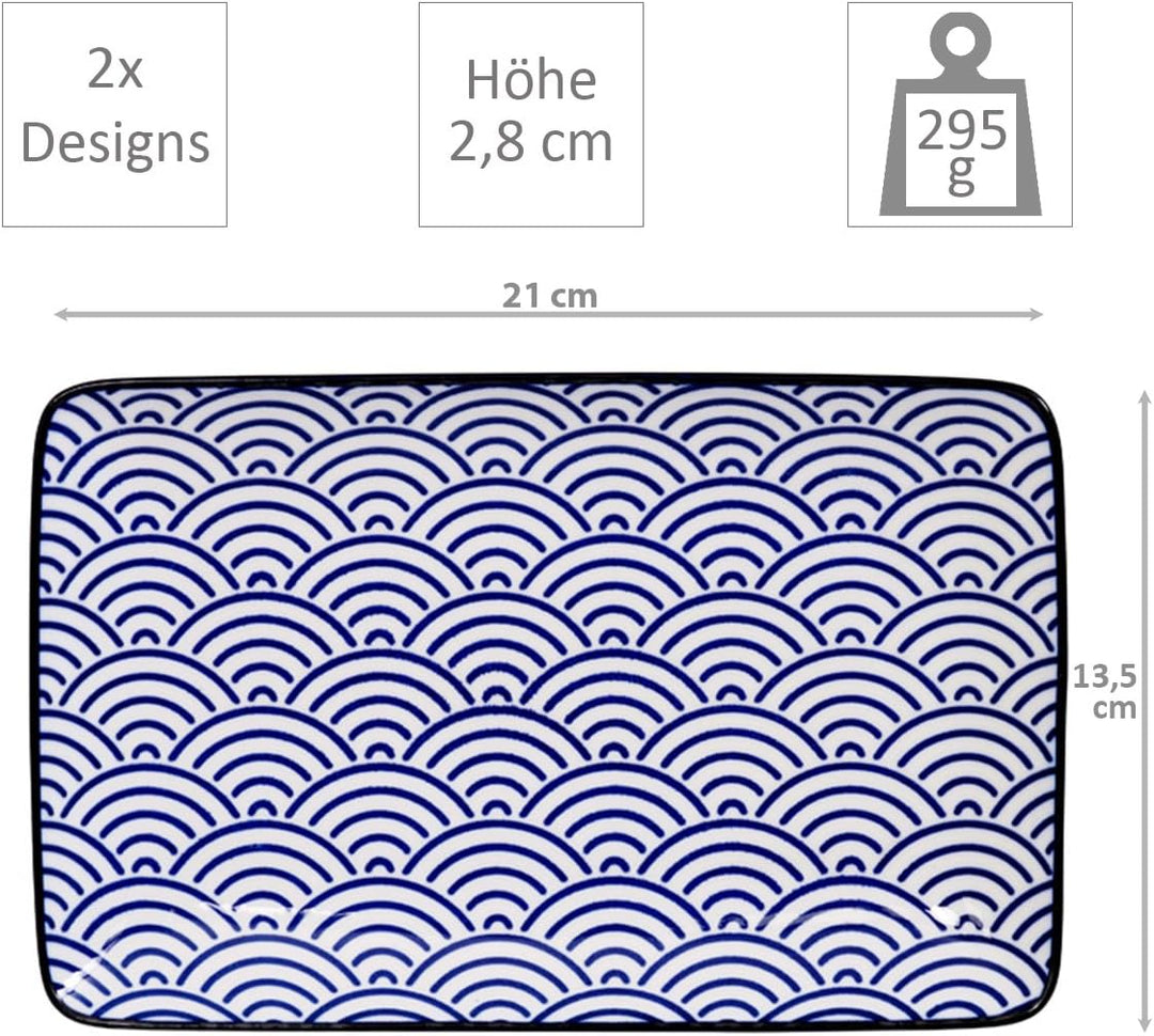 TOKYO Design Studio Nippon Blue Sushi-Set blau-weiss, 6-TLG., 2X Sushi-Platten 2X Saucen-Schalen, 2X