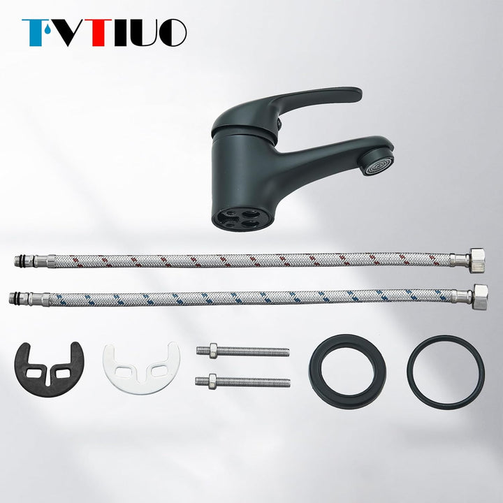 TVTIUO Waschtischbatterie, Waschtischbatterie, Badbatterie aus Messing, Waschtischbatterie in Schwar
