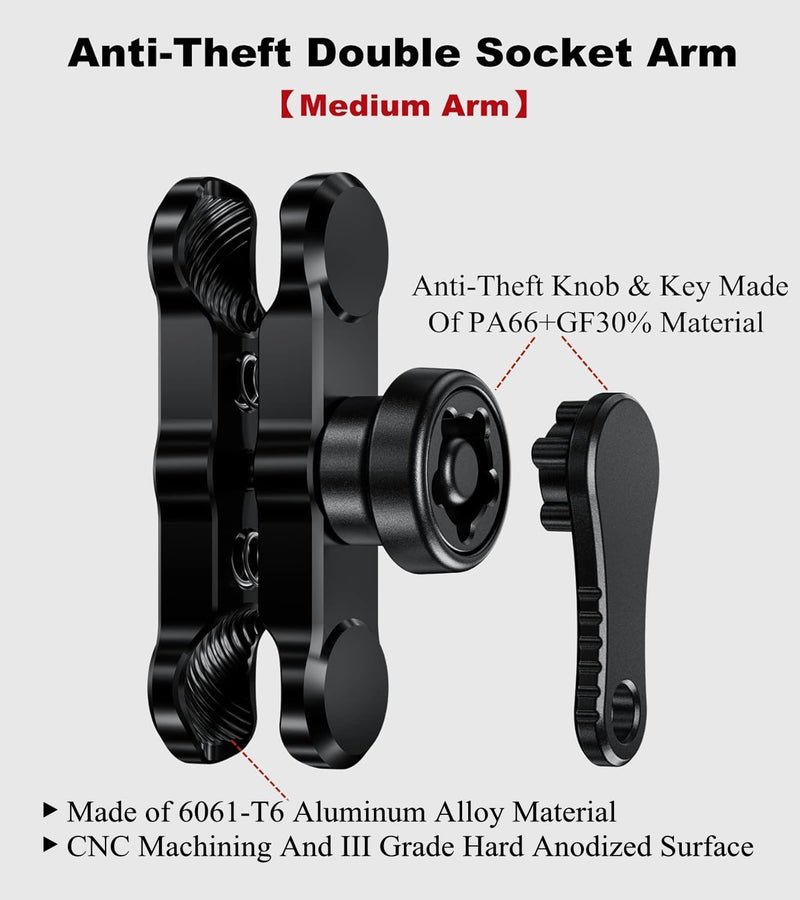 BRCOVAN Diebstahlschutz Doppelsockelarm Aluminiumlegierung (Mittlerer Arm) Kompatibel mit RAM Mounts