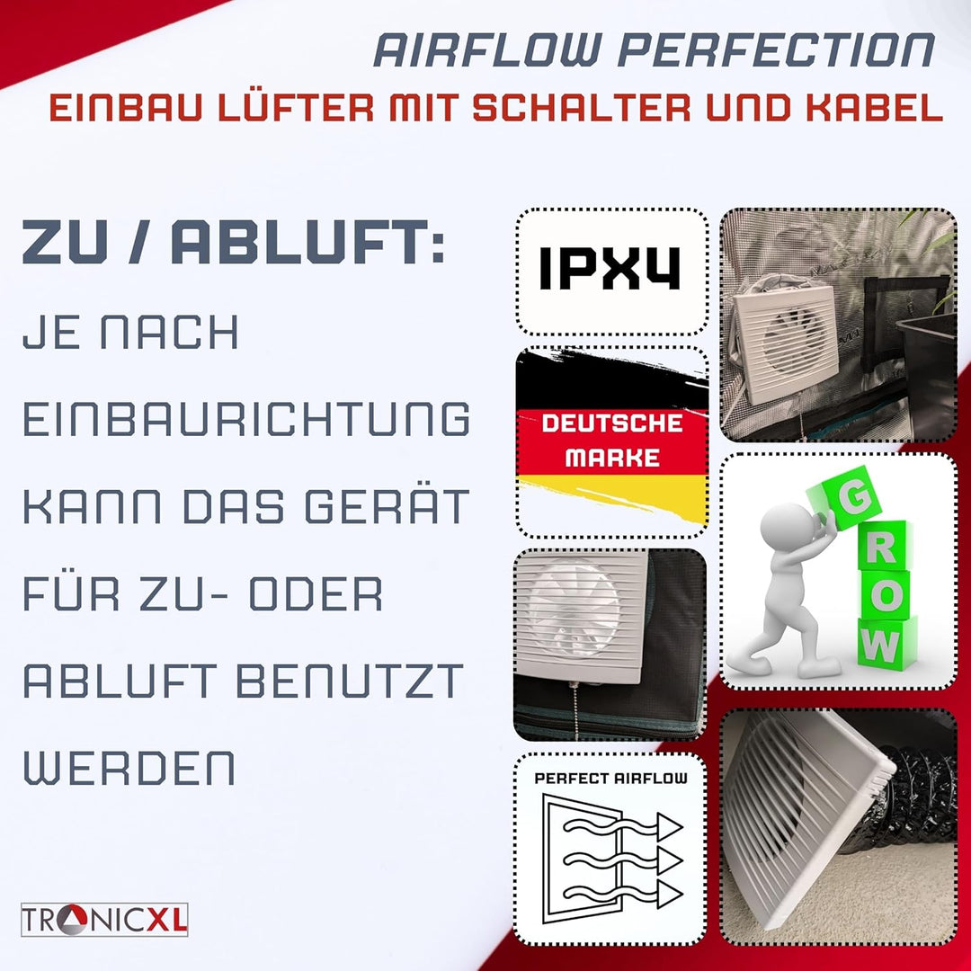 125mm Abluft/Zuluft Grow Lüfter Ventilator mit Netzstecker und Schalter für Homebox Growbox Growschr