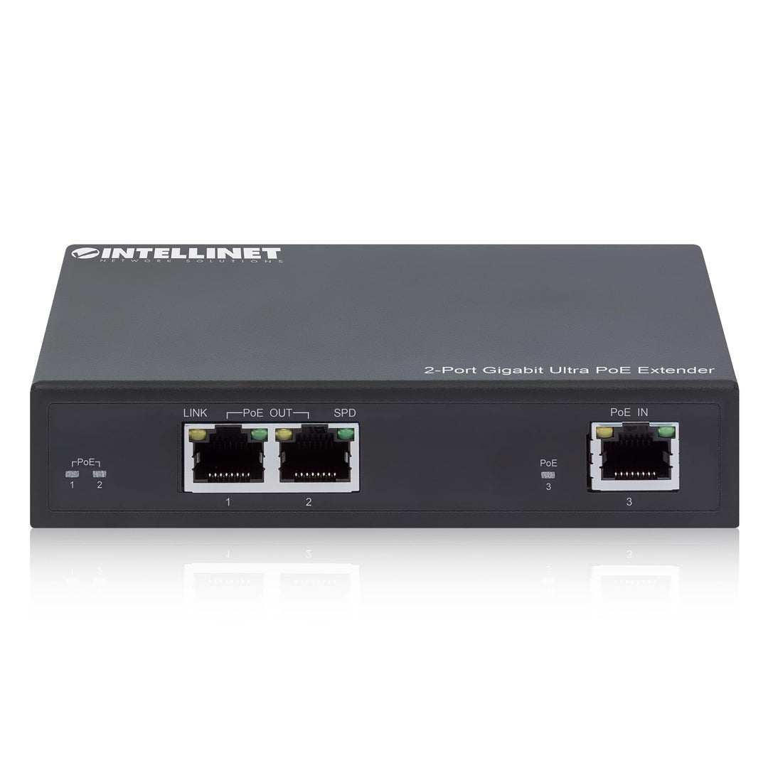 INTELLINET 2-Port Gigabit Ultra PoE-Extender 60W um 100m, Schwarz
