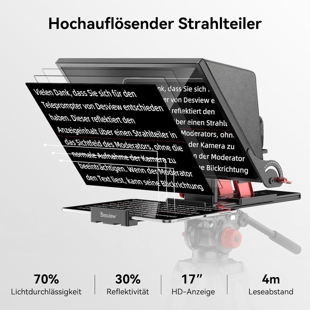 Desview P17 Teleprompter Aluminiumlegierung 17 Zoll, Prompter für iPad/Tablet mit Fernbedienung und