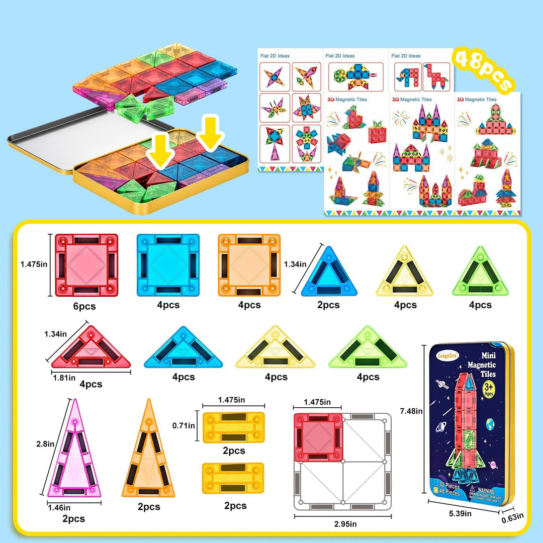 Mini Magnetische Bausteine Reiseset Spielzeug ab 3 4 5 6 7 Jahre: Tragbares 48 Teile Magnetische Til