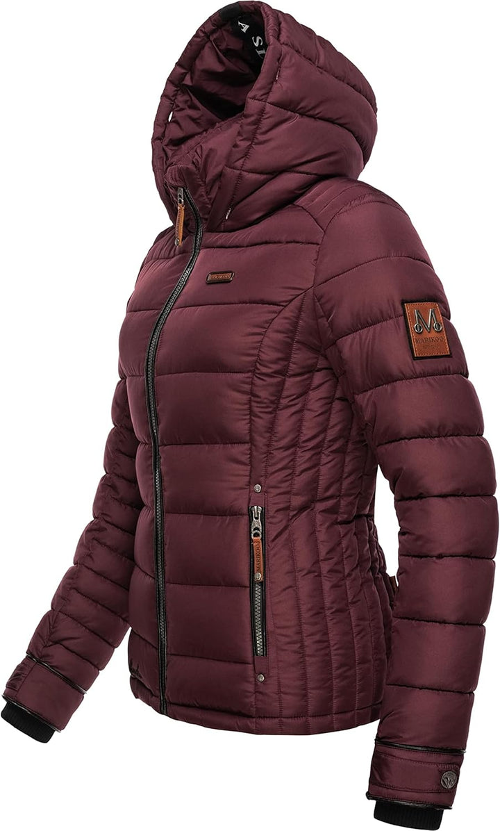 MARIKOO Damen Winterjacke Steppjacke mit abnehmbarem Kunstfell Lerikaa XS-3XL L Wine, L Wine