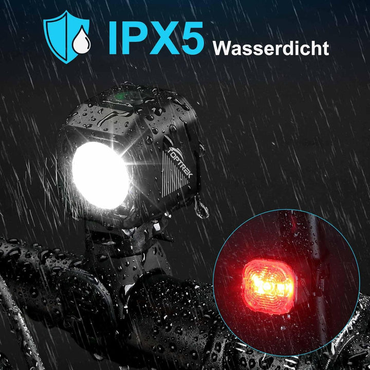 toptrek Fahrradlicht Set USB Aufladbar, StVZO zugelassen Fahrrad Lichter Led Set, IPX5 Wasserdicht F