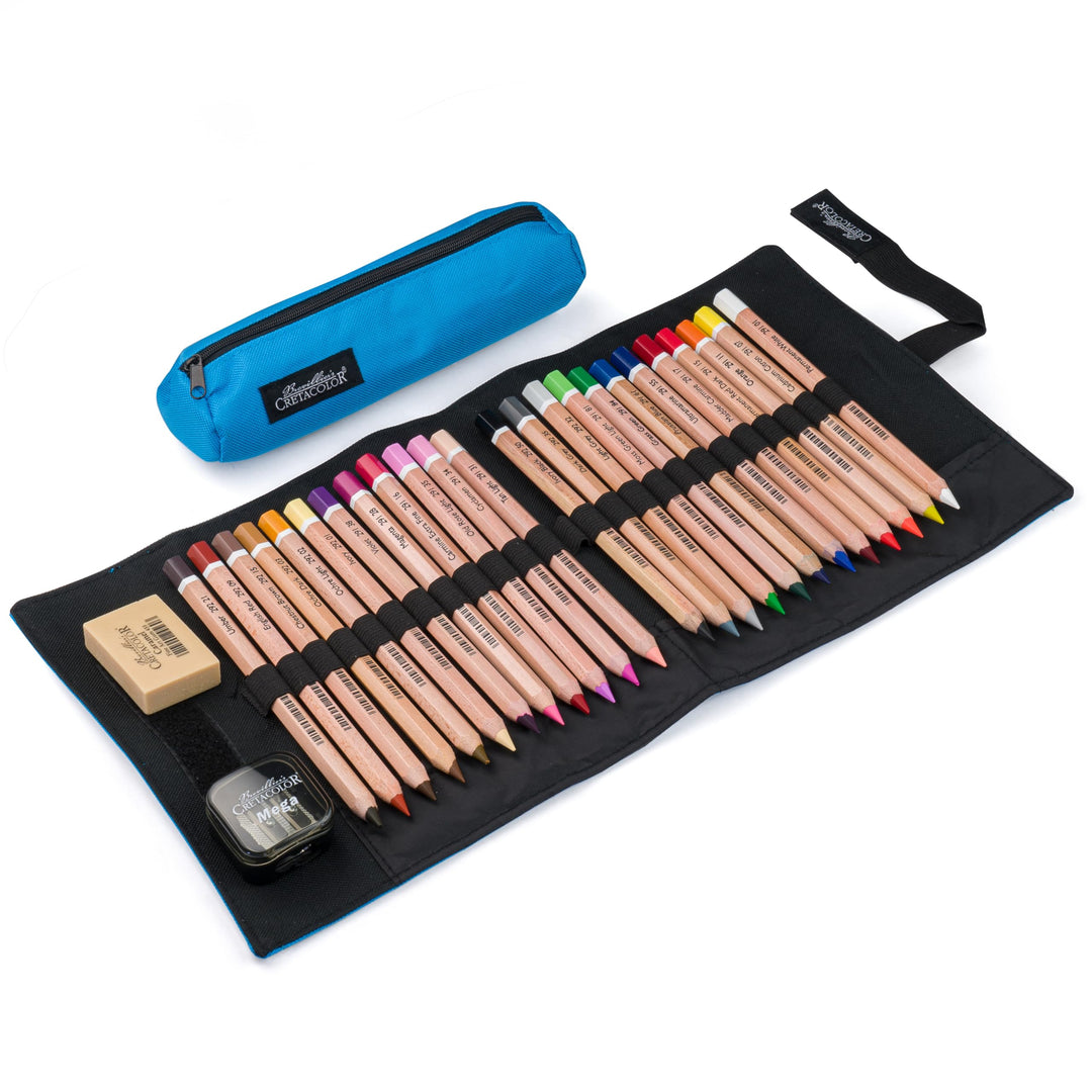 CRETACOLOR Rolletui „MegaColor“ 28-tlg – Farbstifte Set mit extra-dicker Mine – Künstlerstifte für K