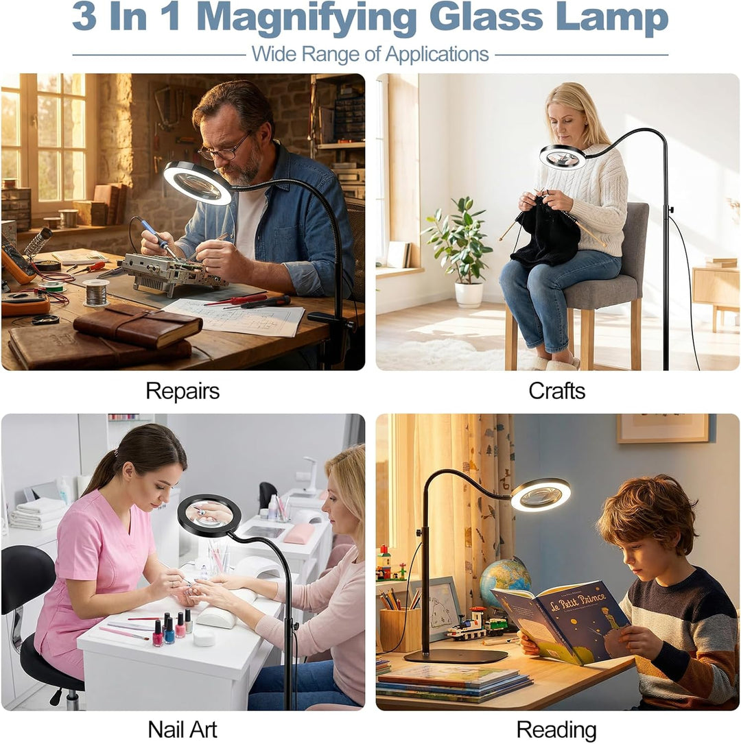 Lupe mit licht und ständer, 10x Standlupe mit Beleuchtung und Stativ, 3-in-1-Standlupe, 3 Farben Mod