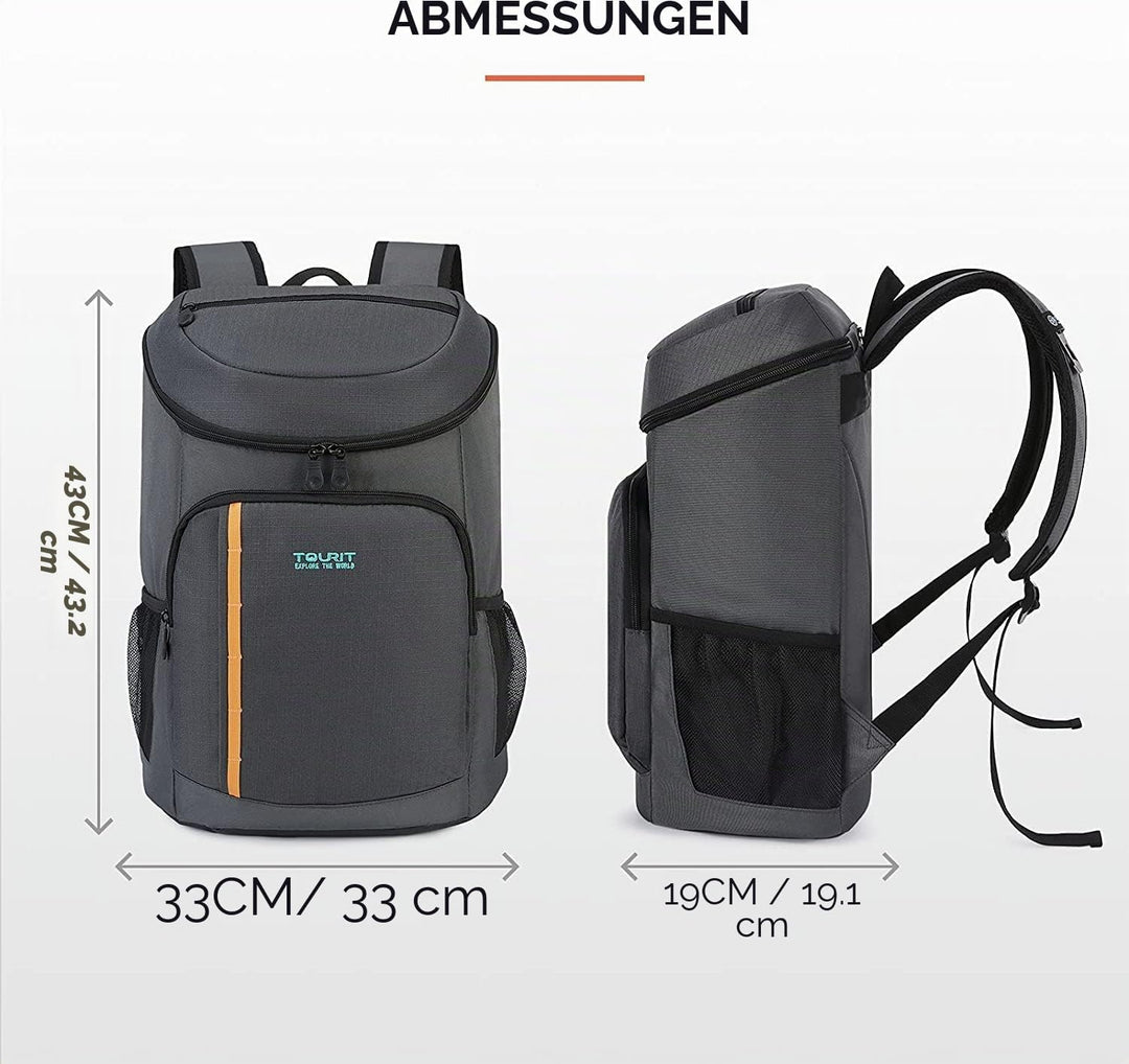 TOURIT Kühlrucksack Leichter Rucksack 28L mit Flaschenöffner Hält 30 Dosen Dunkelgrau, Dunkelgrau