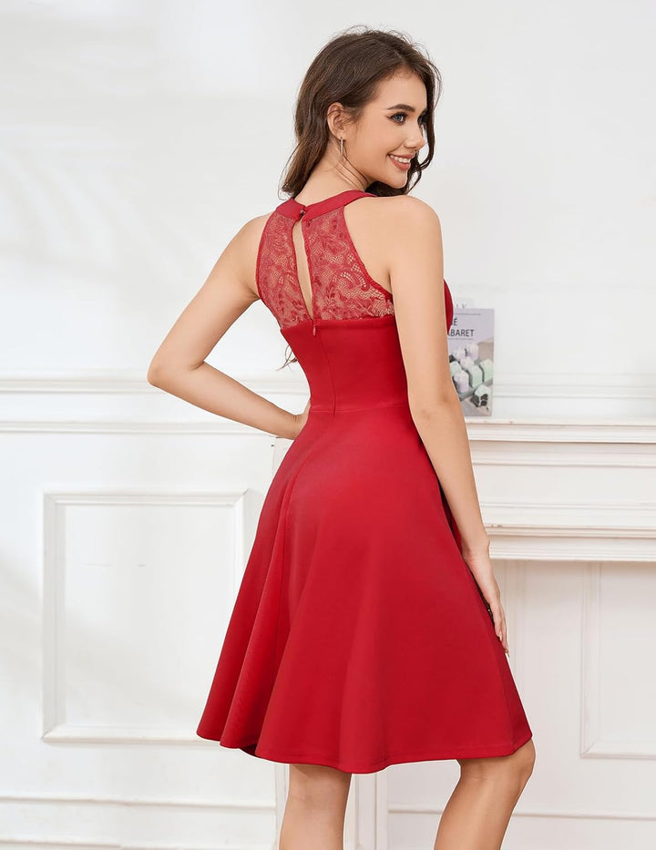 Bbonlinedress Abendkleider elegant für Hochzeit gast festliches Kleid Damen Neckholder Konfirmations