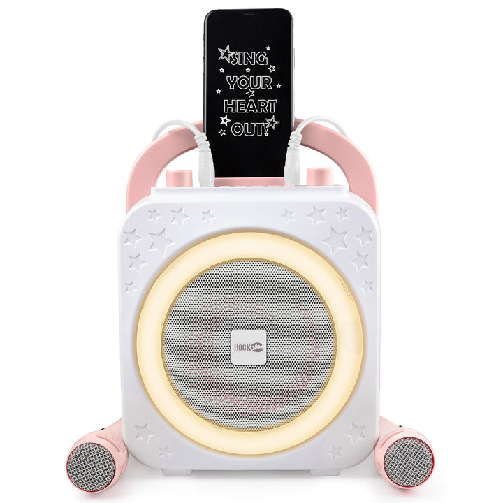 RockJam Ring Bluetooth Karaoke Machine with Two Mics Rose Gold Ring Light & Disco Light