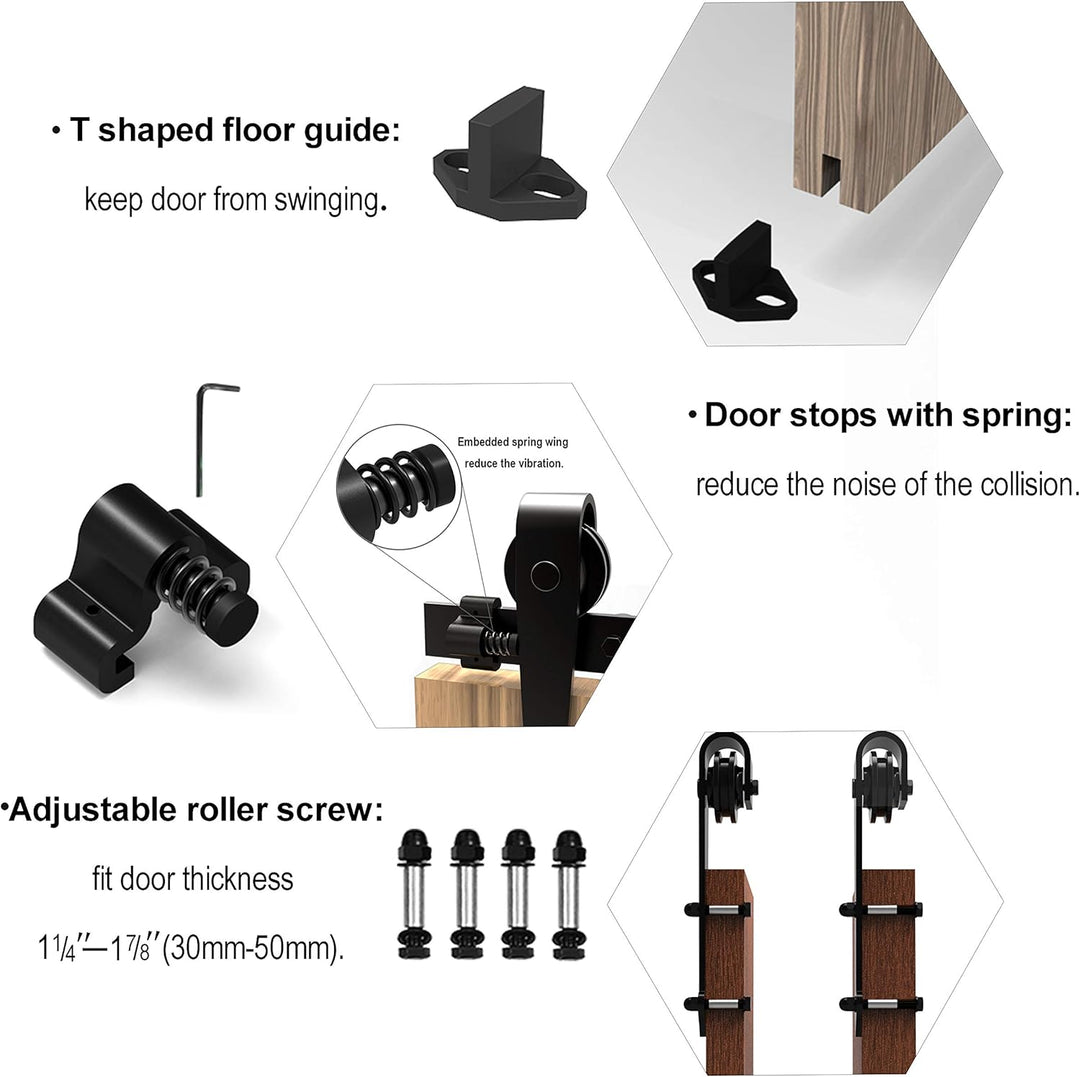TSMST 274CM Schiebetürbeschlag Set, Schwarzes Schienenset passend für eine einzelne Holztür, J-Form