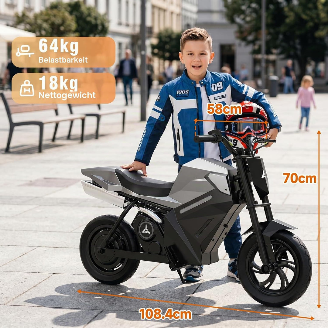 Elektro Motorrad Kinder, 16 km Reichweite, 350W Motor, E Bike Kinder | 12.5 Zoll Geländereifen, 65 k