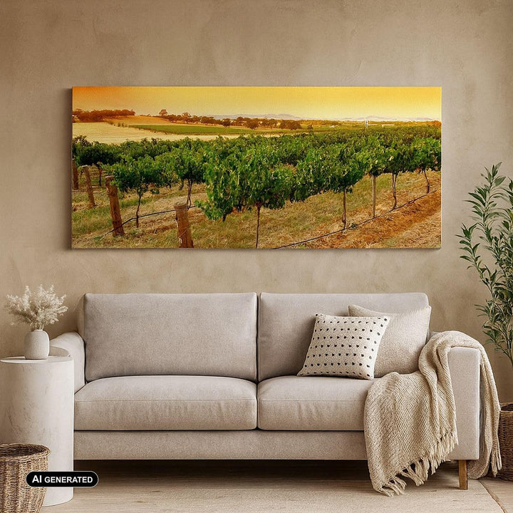 Wandbilder Dekoration Wohnzimmer Landschaft Weinberg Sonnenuntergang Bilder auf Leinwand 120x50cm Le