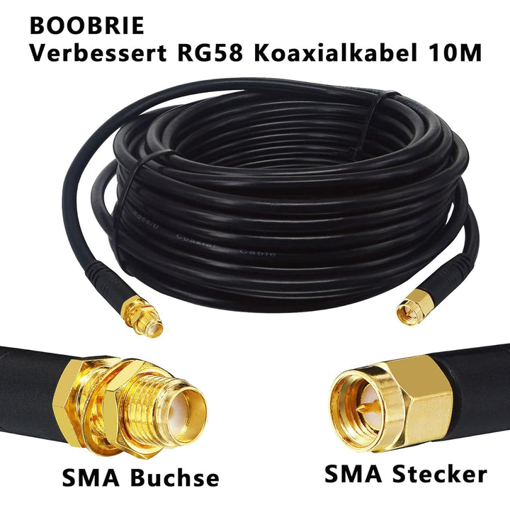 Boobrie Verbessert SuperFlex RG58 SMA Kabel 10M - WiFi Antennenkabel Buchse auf Stecker - Verlustarm