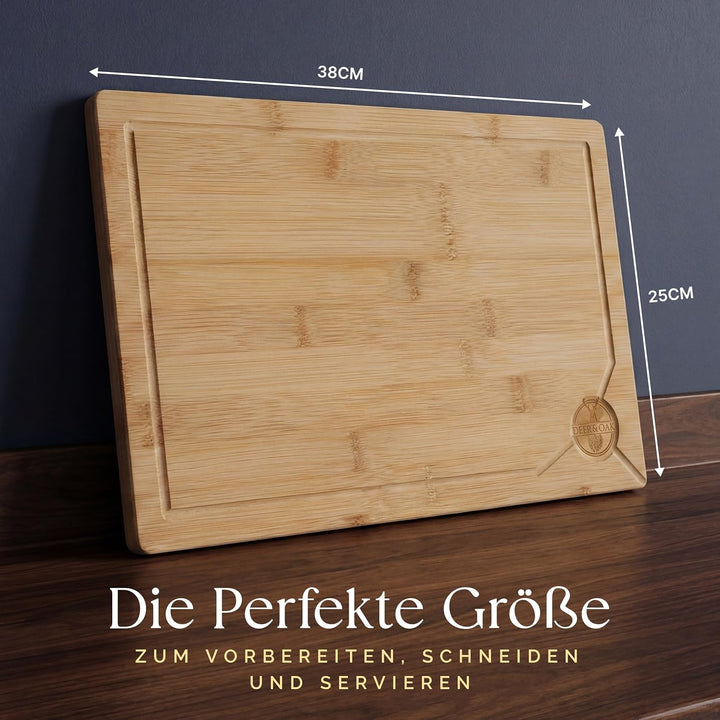 Deer & Oak Hochwertiges Schneidebrett aus Holz - 38x25x2 cm - Grosses Schneidebrett aus Bambus - Hol