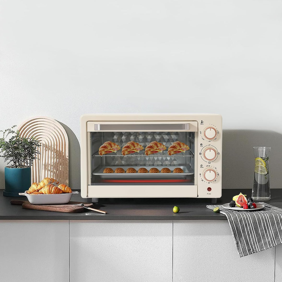 22 L Minibackofen, Klein mini Backofen mit Grillpfanne &amp; Grillrost, Thermostat verstellbar bis 250 °