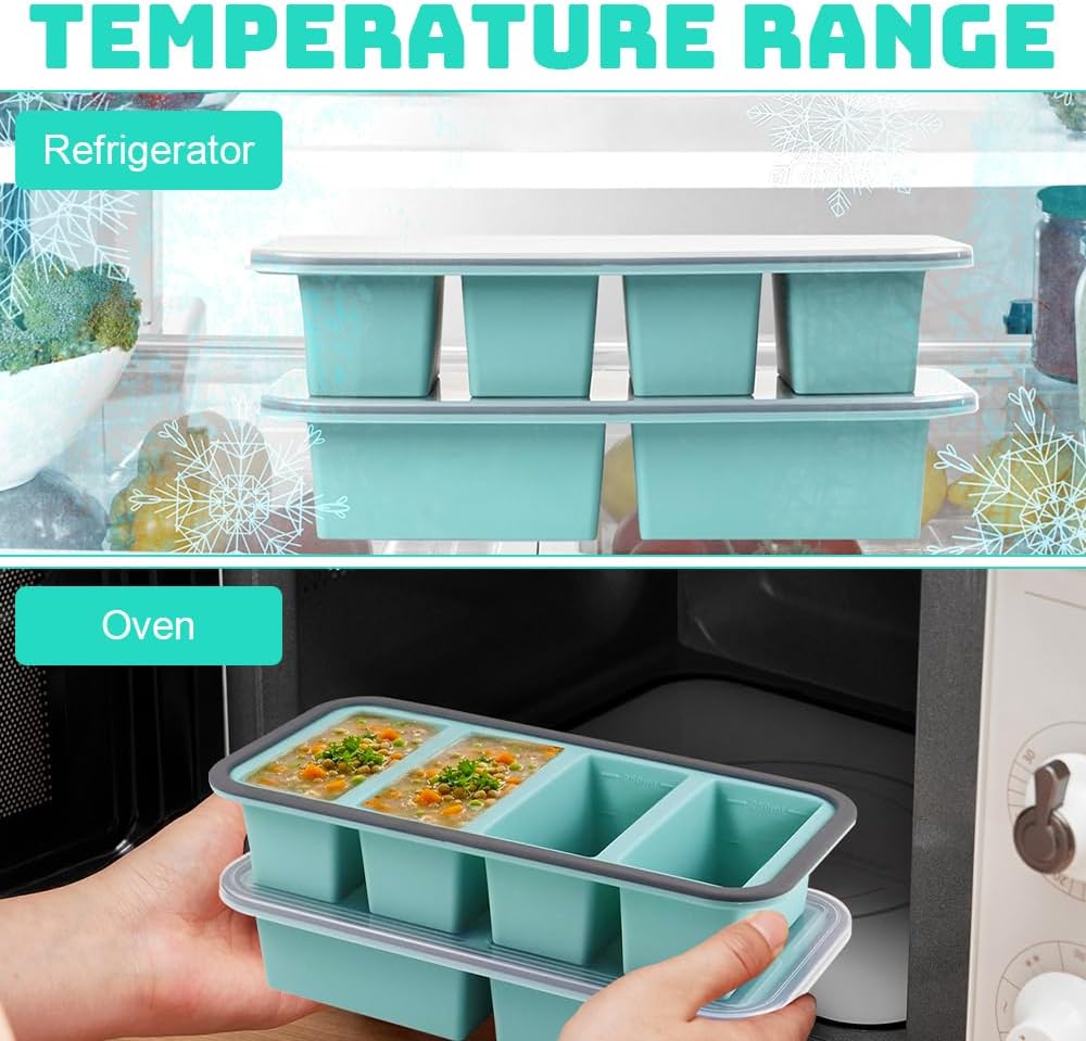 2PCS Silikon Gefriertablett, 2000ml Souper Cube Silikon Gefrierform Mit Deckel, 6 Löcher Suppen Einf