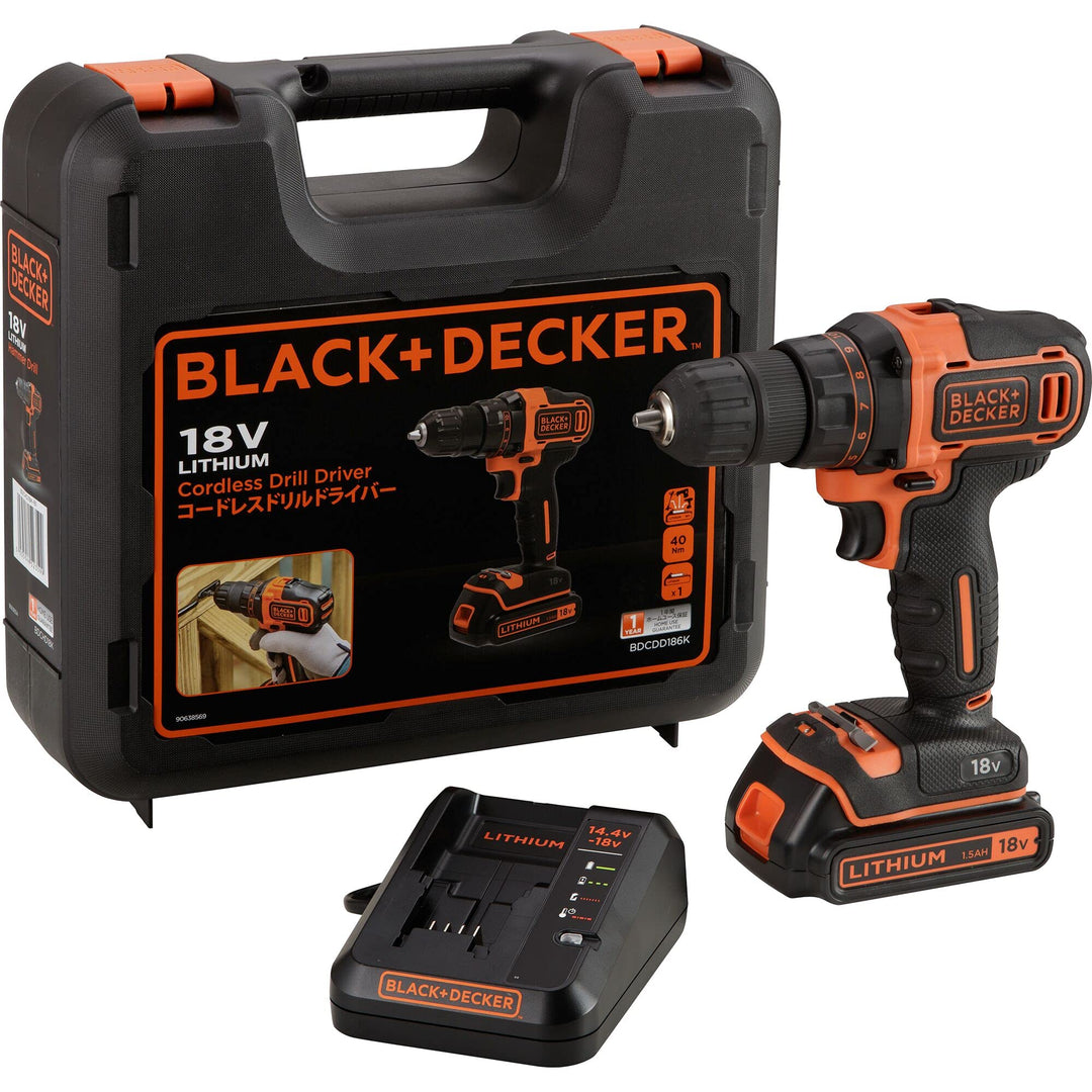 Black+Decker Akku-Bohrschrauber, Bohrmaschine mit 2-Gang Getriebe (18V, 1.5Ah, inklusive 400mA Ladeg