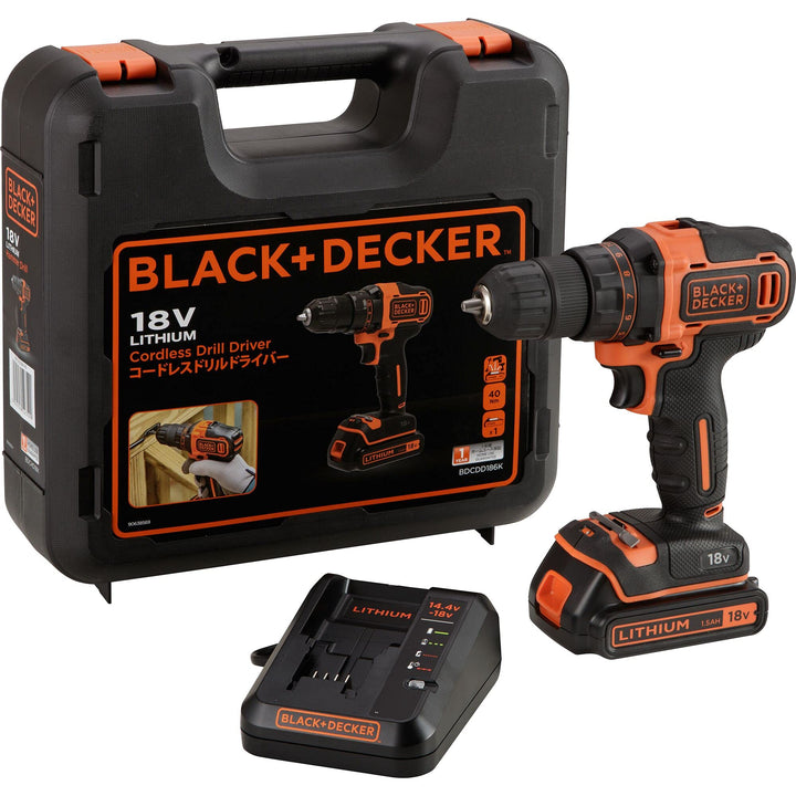 Black+Decker Akku-Bohrschrauber, Bohrmaschine mit 2-Gang Getriebe (18V, 1.5Ah, inklusive 400mA Ladeg