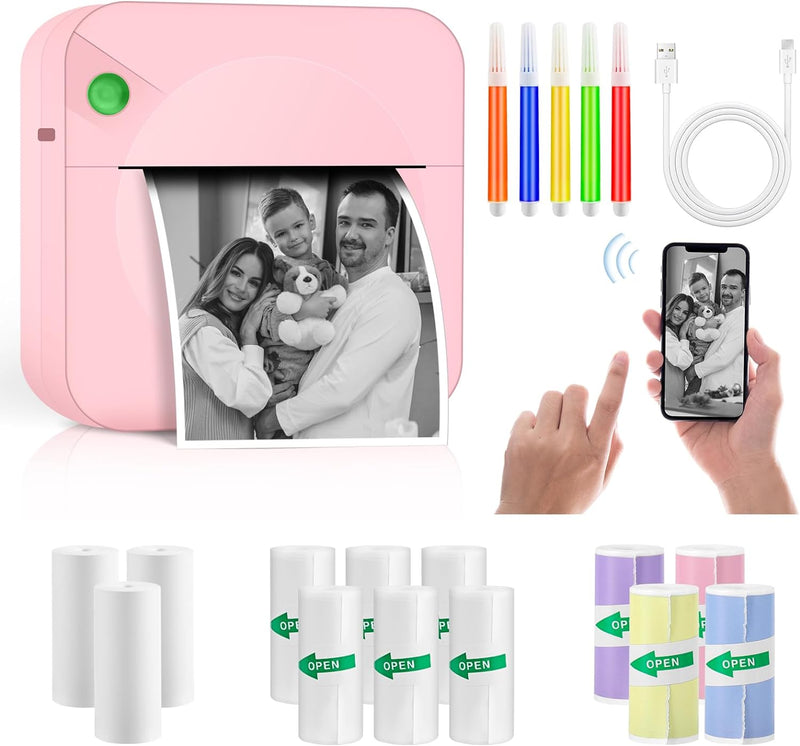 Ambesty Mini Drucker, Mobiler Fotodrucker, Tragbarer Mini Fotodrucker, Wireless Fotodrucker Thermodr