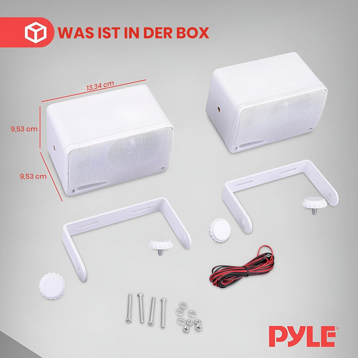 Pyle Wasserdichte Lautsprecher 3.5-Zoll-200-Watt 3-Wege Wetterfeste Mini Box, Weiss, PLMR24, Weiss