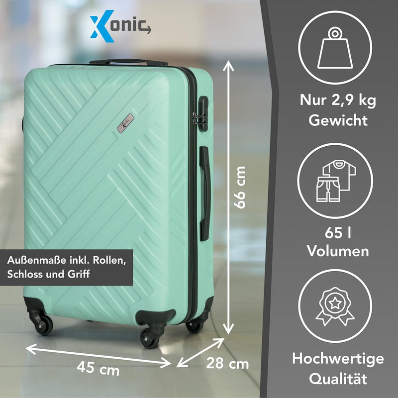 Xonic Koffer Hartschalenkoffer Trolley Kofferset Reisekoffer M-L-XL-Set HT Series (Türkis, L) Türkis