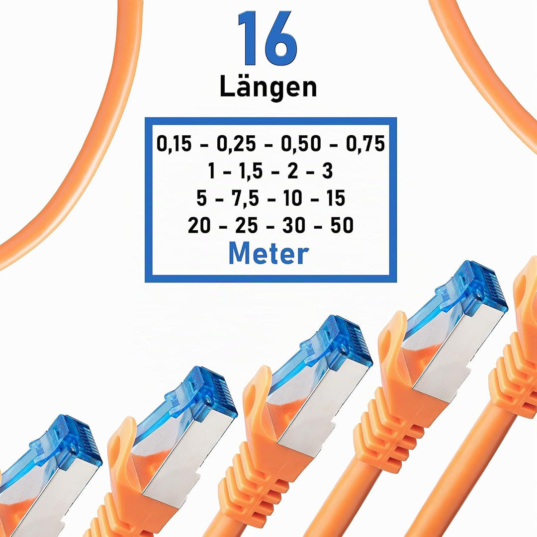BIGtec 50m CAT.7 Patchkabel Netzwerkkabel Gigabit Patch DSL LAN Ethernet Kabel orange Kupferkabel do