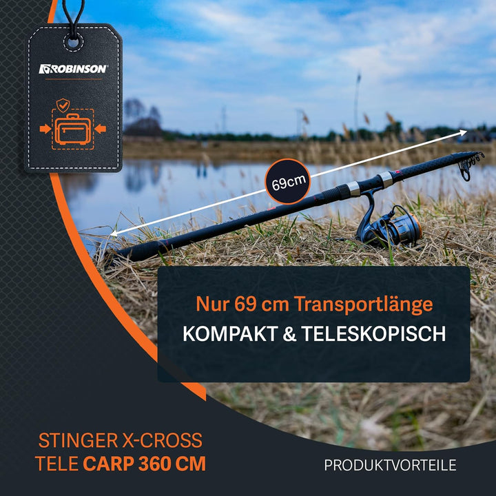 Robinson Angelrute - Teleskoprute Karbon - Kompaktes Transportmass - Robuste Ringe - Rutschfester Ro