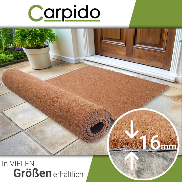 Robuste DIY Fussmatte Kokos 160x100cm (Rechteckig) - Kokosmatte 16 mm natur | Rutschfeste Fussmatte