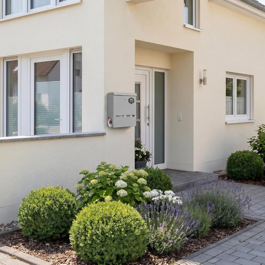 Briefkasten Hellgrau personalisierbar I Moderner Postkasten inkl. Sichtfenster I Langlebiger Briefka