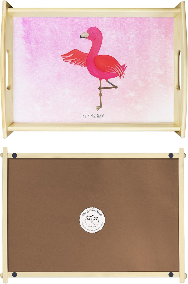 Mr. & Mrs. Panda Tablett Flamingo Yoga - Geschenk, Rosa, Yogi, Deko, Achtsamkeit, Baum, Urlaub, Holz